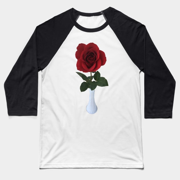 Dark Red Rose in a White Vase Baseball T-Shirt by Amanda1775